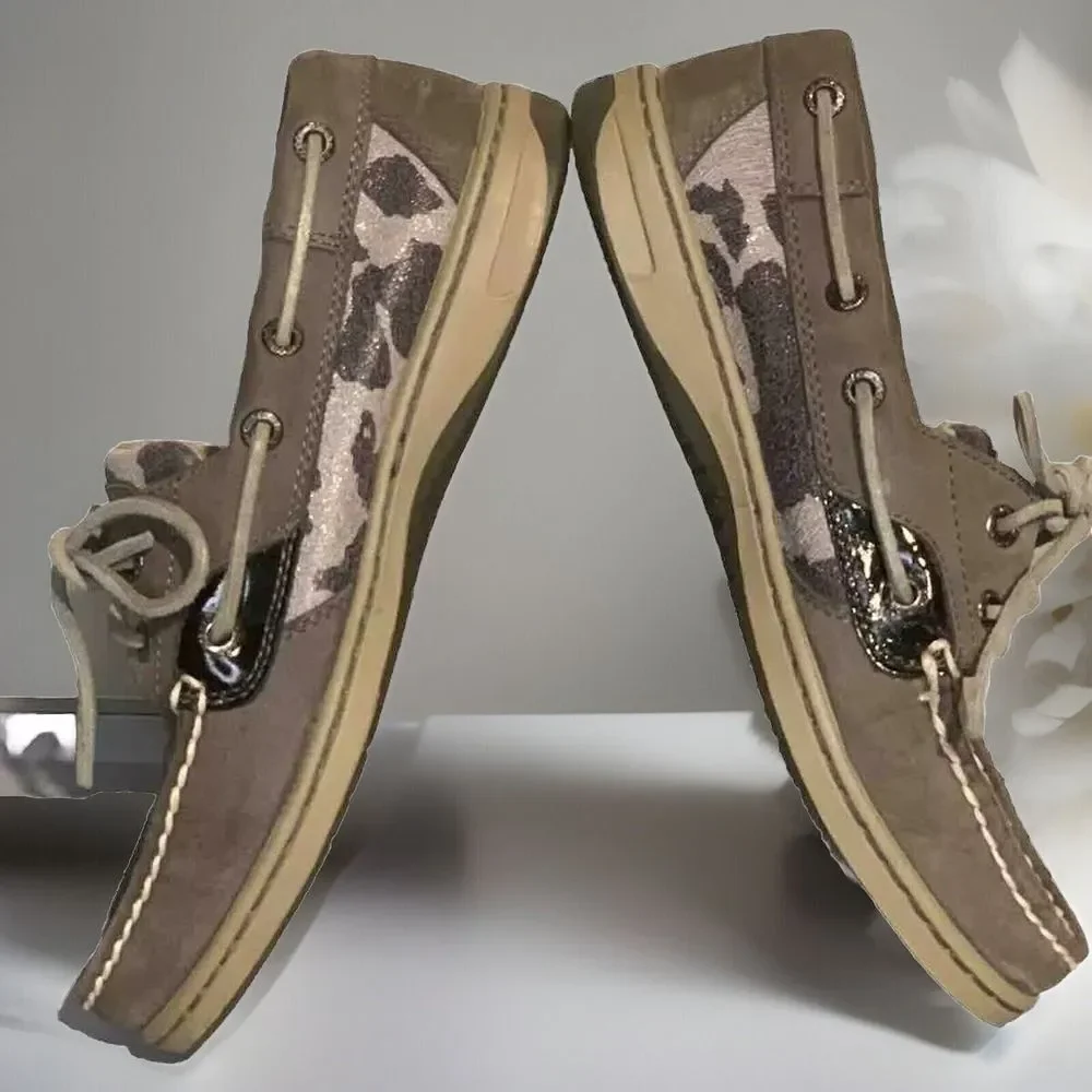 Sperry Top Sider‎ Women's Boat Shoes Size 6.5 Leather Gray Giraffe Print